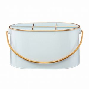 White Gold Metal Utensil Caddy Farmhouse Countertop or Desk Organizer/Gold Trim